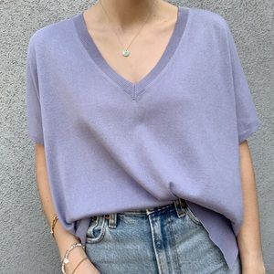 Purple DVF Honey Knit VNeck Cashmere Silk Sweater